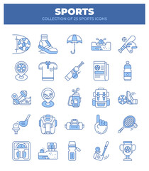 Collection of 25 Sports Icons. Sport Equipment. Uniforms. and Fitness