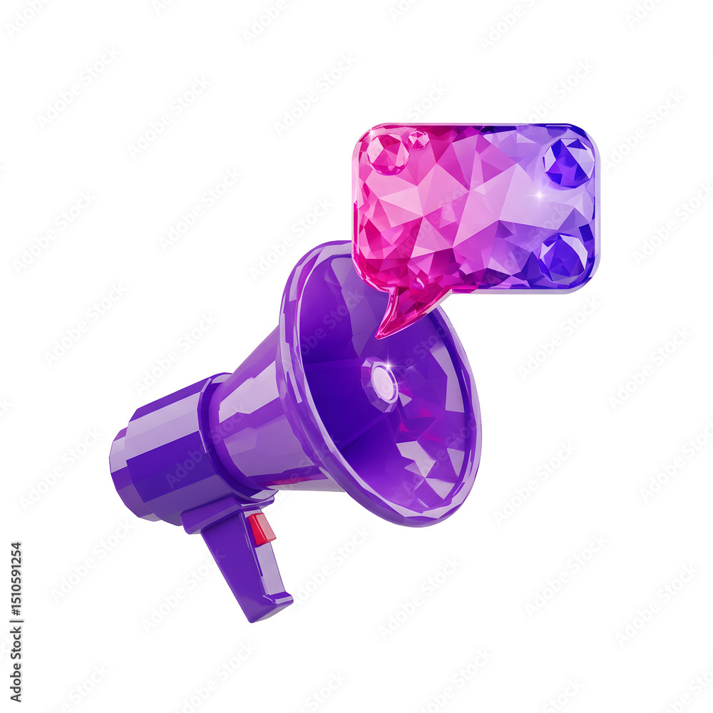 Poster vibrant abstract digital megaphone design in shades of purple and pink creating an eye catching and 