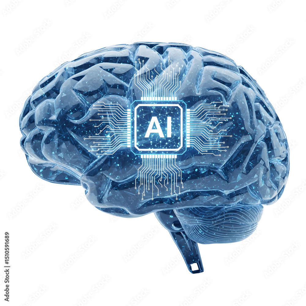 Poster a digital representation of a brain with a futuristic interconnected circuit design symbolizing the 