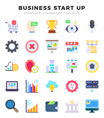 Business Start Up Flat icons collection. 25 icon set in a Flat design.