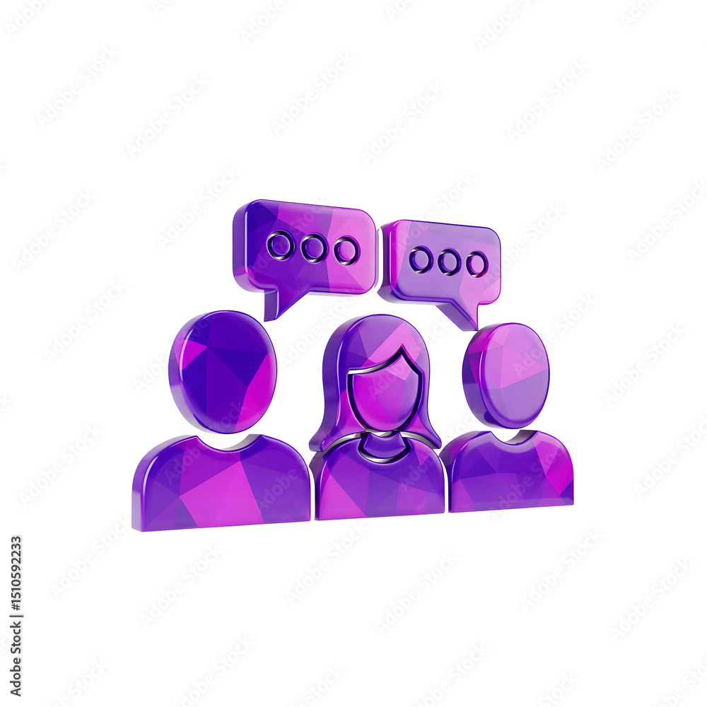 Poster Digital depicting a group of abstract purple colored icons representing various aspects of virtual communication online interaction and social networking technology