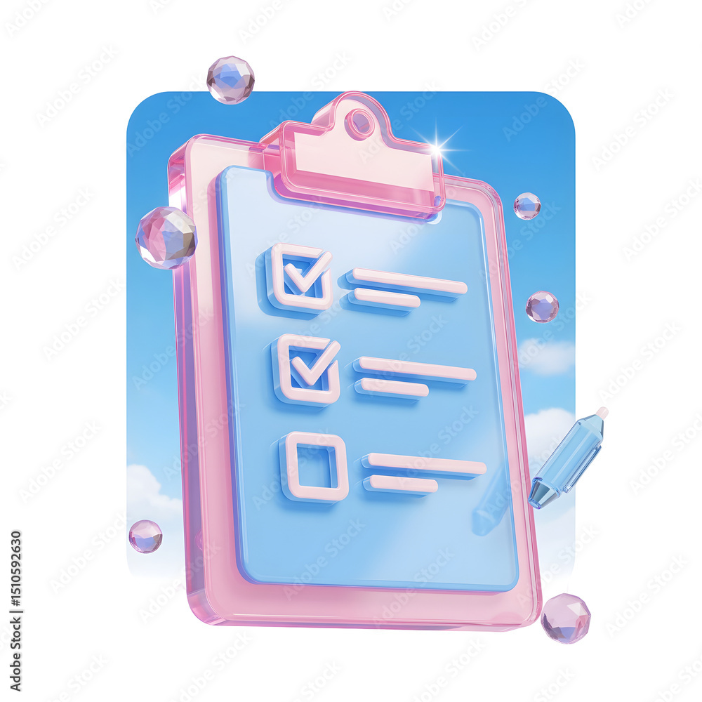 Leinwandbilder a digital clipboard shaped icon in soft pastel colors displaying a checklist or survey form on a ser