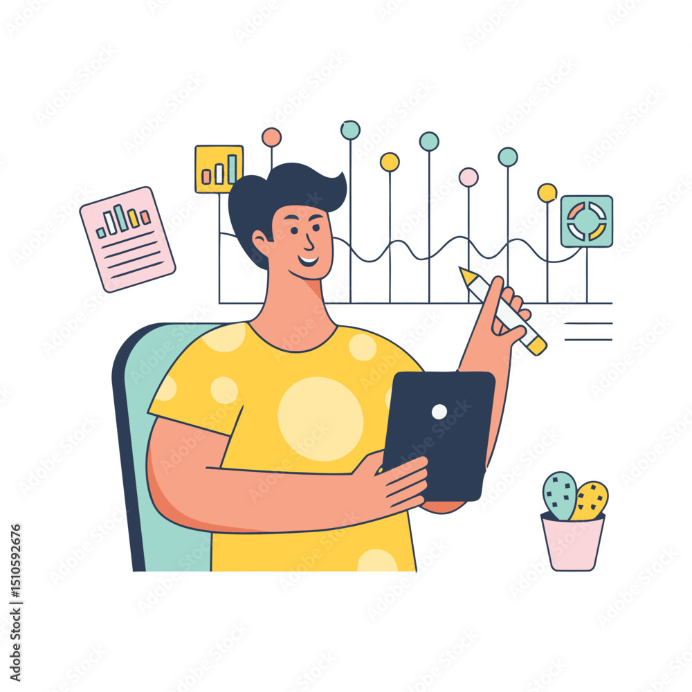 Aufkleber man analytics business data chart graph growth information marketing planning strategy success techn