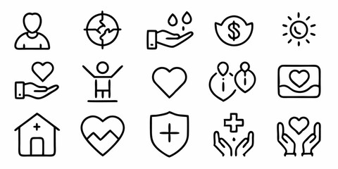 Thin line charity care icon design featuring generous and sympathetic themes