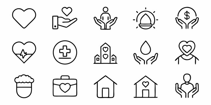 Care icon design thin line charity symbol representing generosity and sympathy