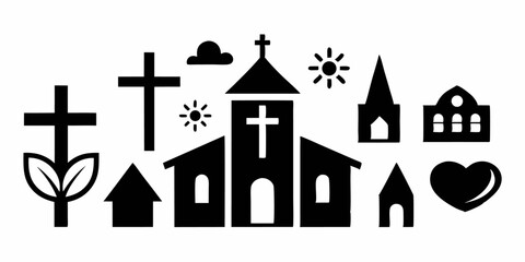 Church logo design template featuring christian cross symbols in black yellow cyan and magenta