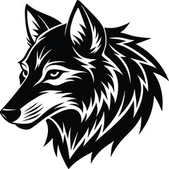 Obraz premium Black and White Wolf Head Silhouette Vector Illustration, Fierce Wild Animal Portrait Design