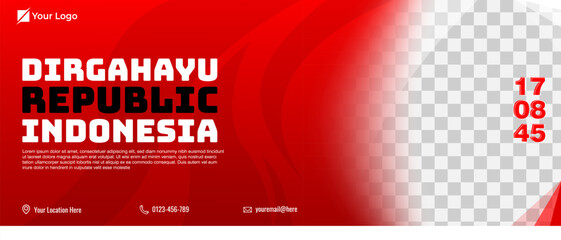 Indonesia independence day horizontal banner template with photo frame