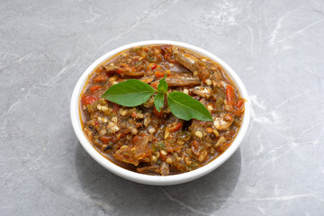 Traditional indonesian food sambal teri chilli sauce with anchovy fish