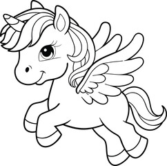 Cute winged pony coloring page design for kids