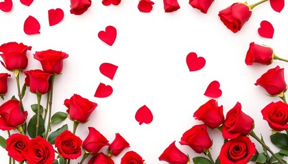 Heart shaped frame of red roses on white background,  red rose heart, heartshaped frame