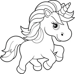 Cute winged unicorn coloring page design