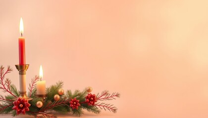 Elegance in illumination: A festive arrangement with candles and greenery