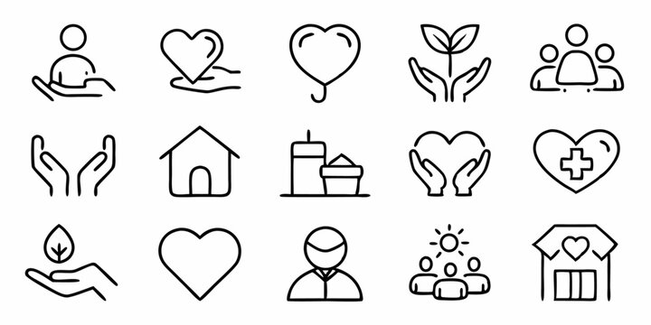 Thin line charity care icon design featuring generous and sympathetic themes