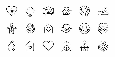 Thin line charity care icon design featuring generous and sympathetic themes