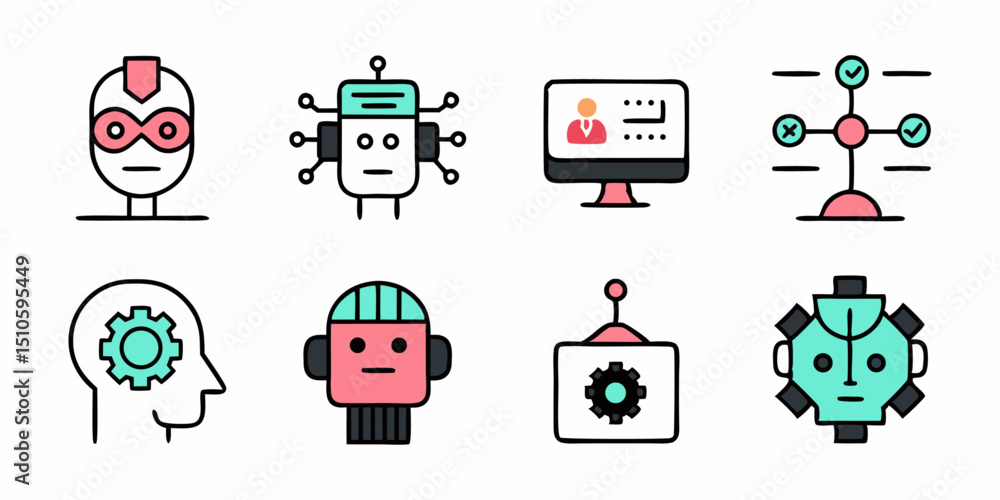 Poster collection of artificial intelligence icons in diverse styles for digital projects
