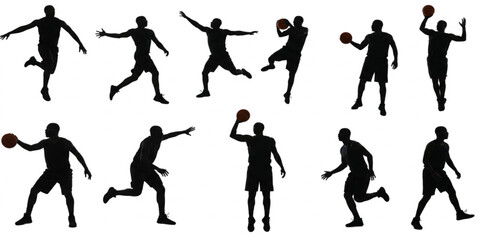set of playing basketball on white background