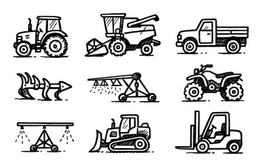 Naklejka premium Farm Equipment Icons