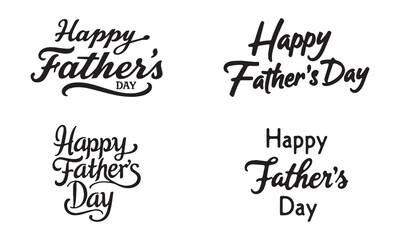 Happy Father's Day Typography Set with Hat and Tie Elements – Stylish Black Calligraphy Vector Design 