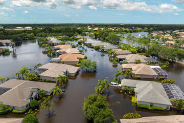 Flooding in Florida caused by tropical storm from hurricane Debby. Suburb houses in Laurel Meadows...