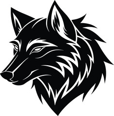 Black wolf head side profile silhouette, wild canine vector illustration, fierce animal design