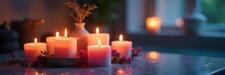 Aromatherapy candles illuminate a serene space, promoting relaxation and wellbeing Perfect for spa, wellness, and self-care content , wax, rejuvenation, therapy