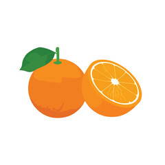 Fresh Orange and Half Slice – Flat Cartoon Citrus Fruit Illustration