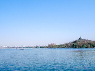 Naklejka premium Landscape of Leifeng pagoda,located at Xihu(west lake) at Hangzhou city,China