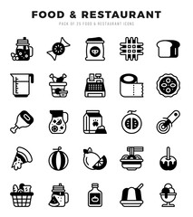 Vector icons set of Food and Restaurant. Lineal Filled style Icons.