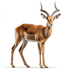 Obraz premium A graceful antelope with curved horns stands on a white background.