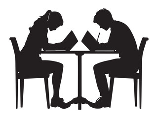 silhouettes of students studying