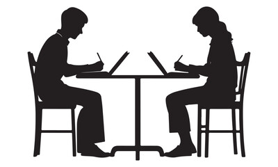 Fototapeta premium silhouettes of students studying