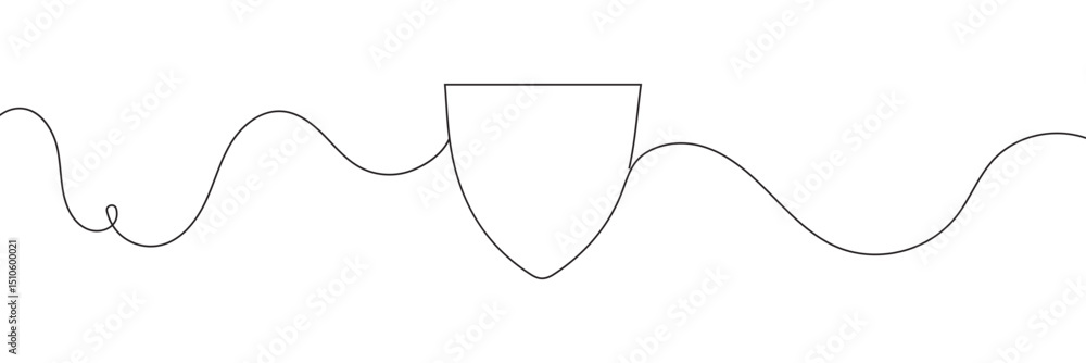 Poster shield continuous line art. guard drawing sign. protect linear symbol. vector isolated on white back