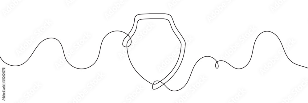Poster shield continuous line art. guard drawing sign. protect linear symbol. vector isolated on white back