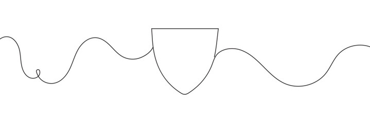 Shield continuous line art. Guard drawing sign. Protect linear symbol. Vector isolated on white background.