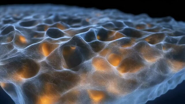 Biodegradable starch foam revealing intricate cellular structure surrounding battery pack, demonstrating lightweight protective design with sustainable material engineering