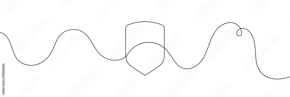 Poster shield continuous line art. guard drawing sign. protect linear symbol. vector isolated on white back