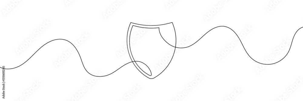 Poster shield continuous line art. guard drawing sign. protect linear symbol. vector isolated on white back
