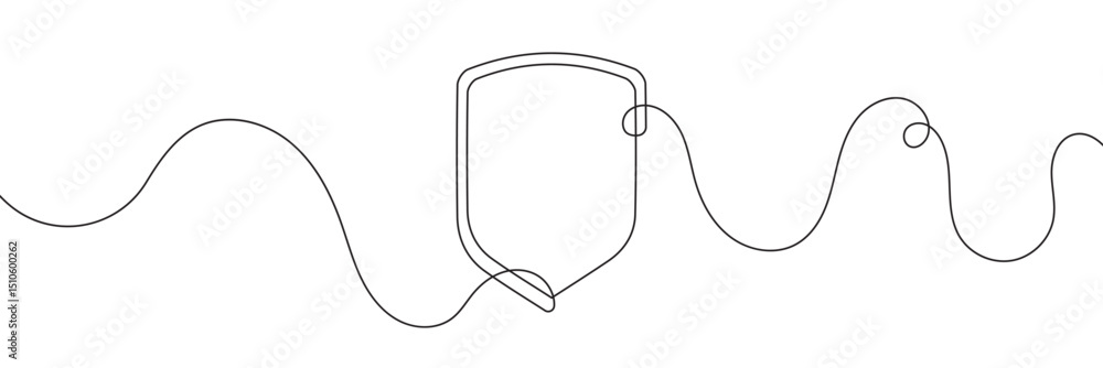Poster shield continuous line art. guard drawing sign. protect linear symbol. vector isolated on white back