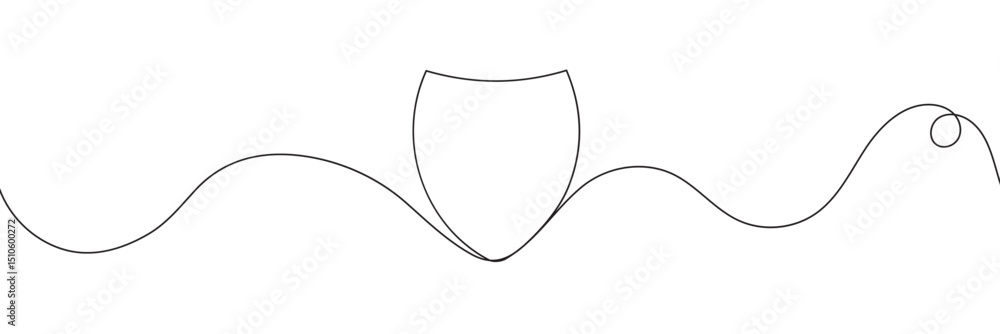 Poster shield continuous line art. guard drawing sign. protect linear symbol. vector isolated on white back