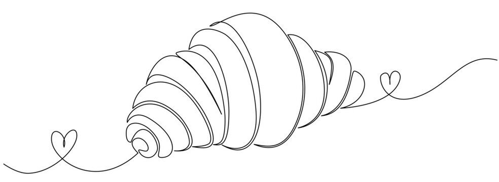 croissant in one line drawing. Simple vector design for food and drink themes.