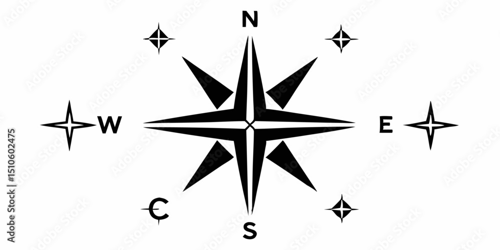 Poster compass direction guide logo design with twelve related icons a professional branding asset