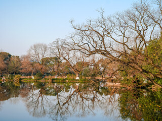 Landscape of Three pools mirroring the moon in Xihu(west lake),located in hangzhou city ,in Zhejiang province of china
