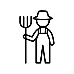 Farmer Icon Outline - Agriculture Worker with Pitchfork Symbol