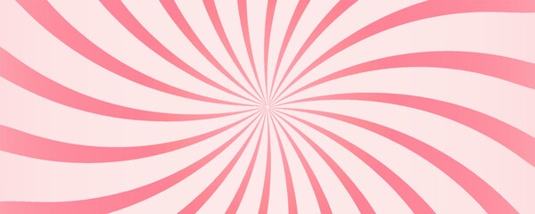Candy color sunburst background. Abstract pink cream sunbeams design wallpaper. Colorful spinning lines for template, banner, poster, flyer. Sweet rotating cartoon swirl or whirlpool. Vector backdrop