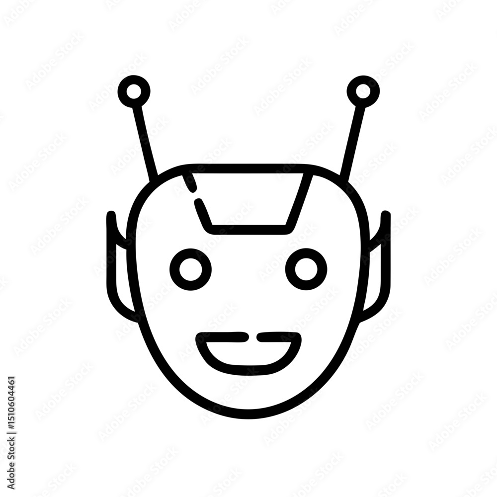 Poster robot face line icon – futuristic bot head outline vector