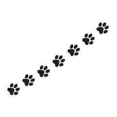 Simple black paw prints in a diagonal line on white background
