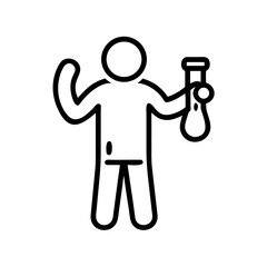 Scientist Holding Test Tube Line Icon – Chemistry Lab Figure Vector