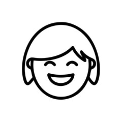 Happy Girl Face Line Icon – Smiling Child Head Outline Vector