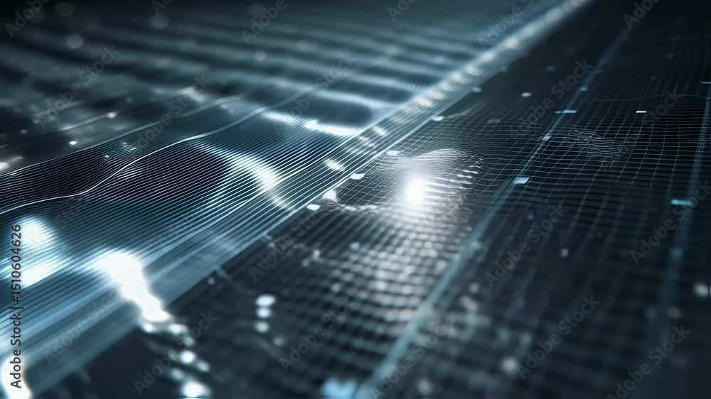 Poster artificial light revealing intricate silicon layering and textural details on reflective surface of 